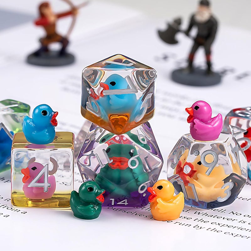 weyano Duck Resin D&D Dice Set, 7-Piece DND Polyhedral Dice (D4, D6, D8, D10, D12, D20, D%) Dungeons and Dragons Dice Set - Image 3